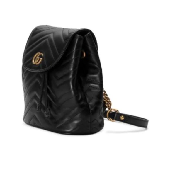 Gucci Chevron Marmont Leather Backpack in Black NEW WITH DUSTBAG - Picture 2 of 10